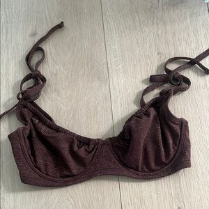Abercrombie curve love Brown Glitter Tie-Strap Bikini
